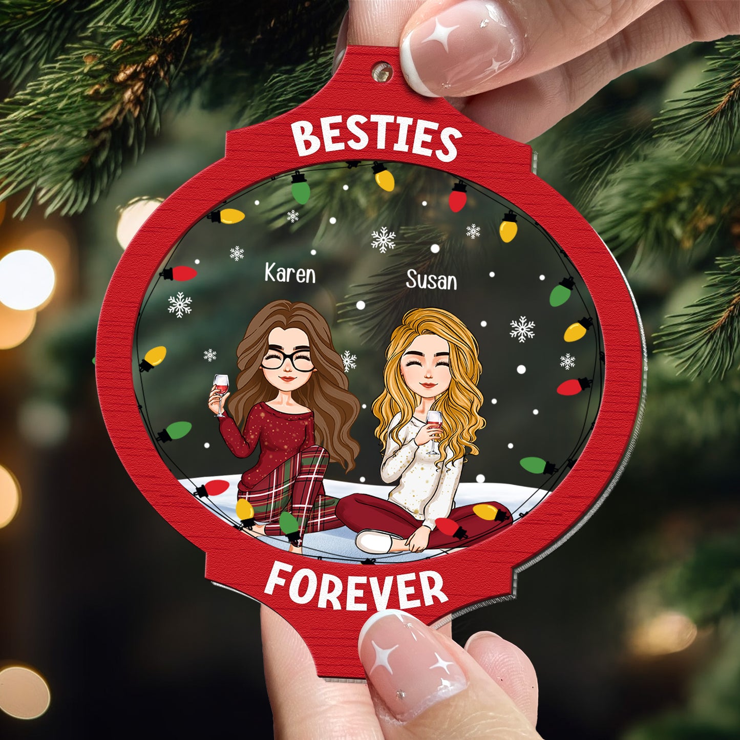 Besties Forever Bauble - Personalized Wood And Acrylic Ornament