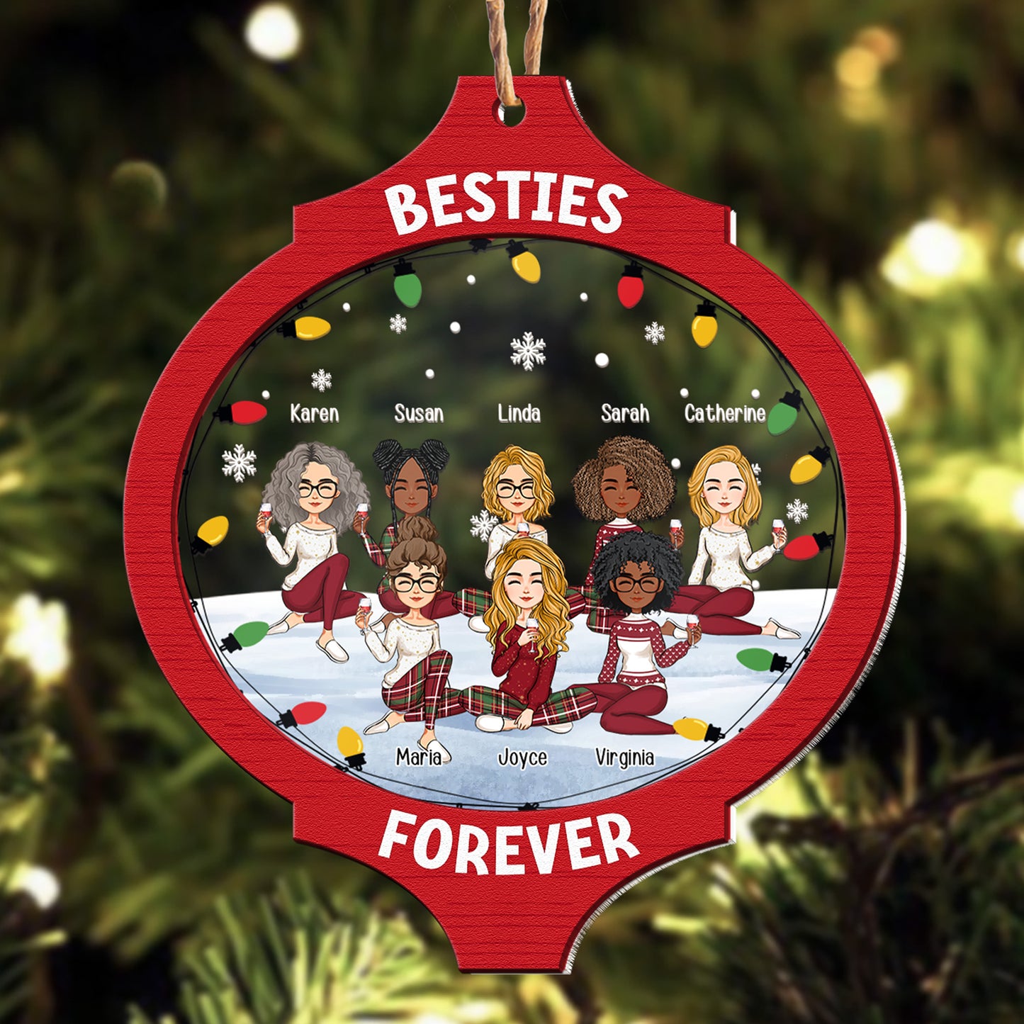 Besties Forever Bauble - Personalized Wood And Acrylic Ornament