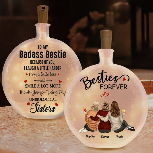 Besties Forever Because Of You I Laugh - Personalized Round Flat Bottle Light