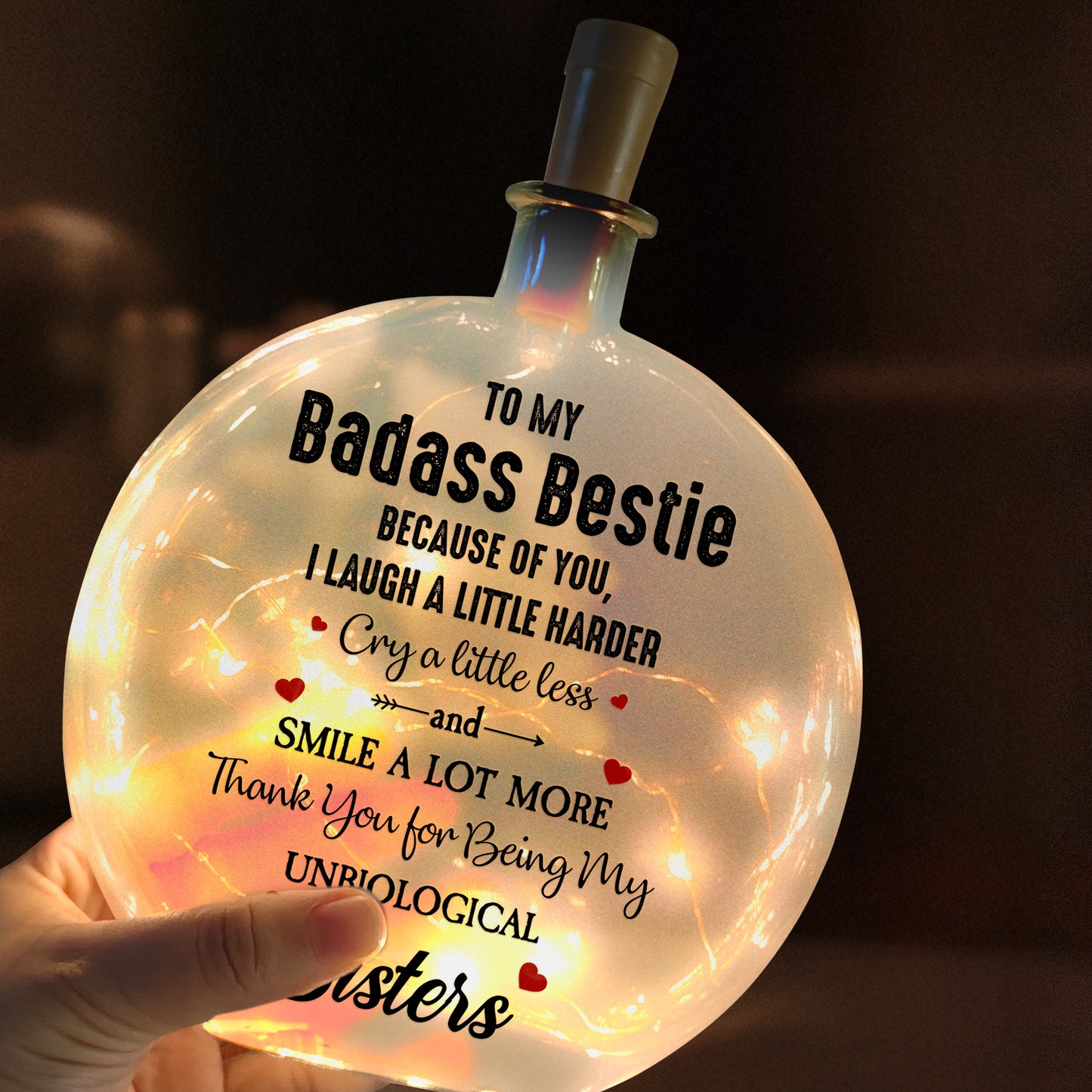 Besties Forever Because Of You I Laugh - Personalized Round Flat Bottle Light