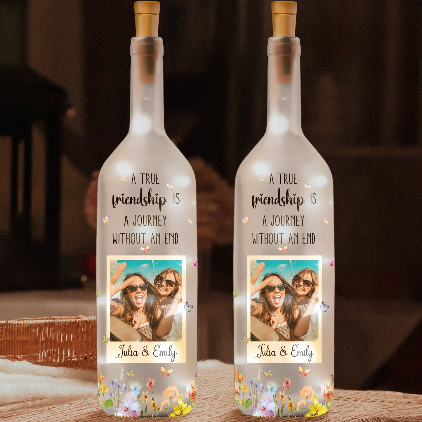 Besties Forever Floral - Thank You Gift For Friends - Personalized Photo Bottle Lamp