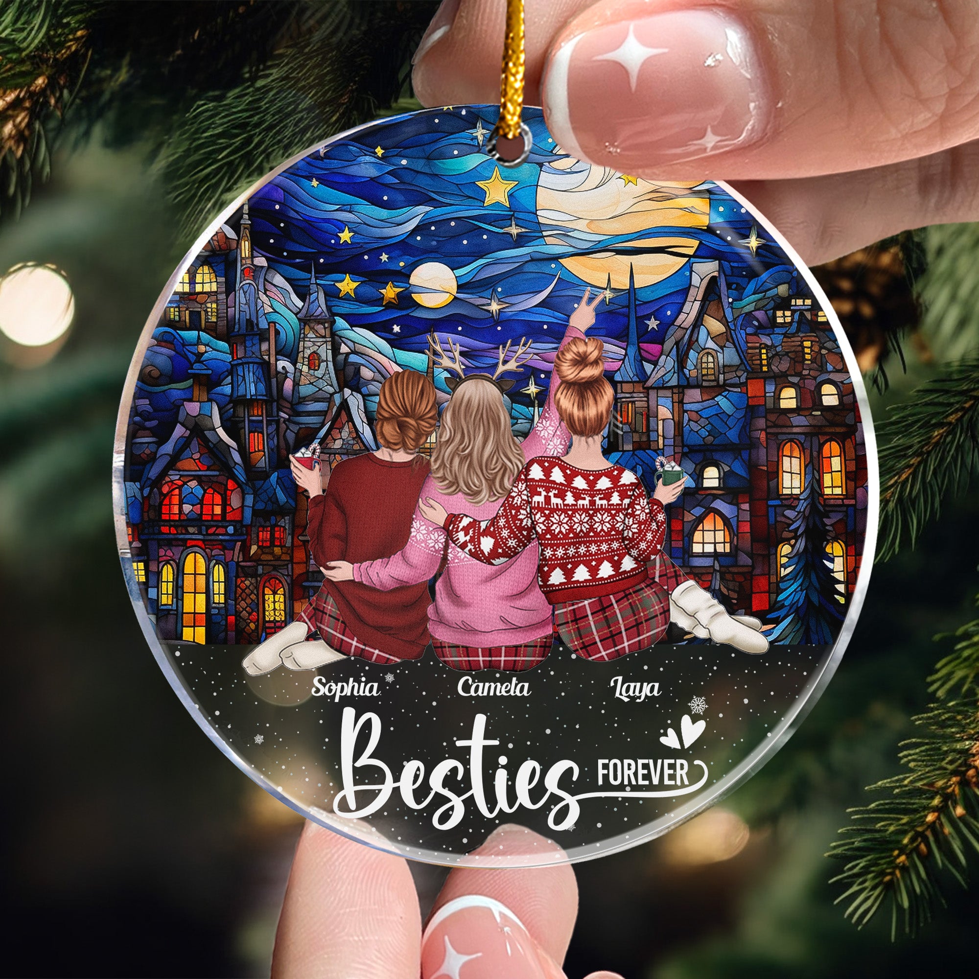 Besties Forever Holly Christmas Night - Personalized Acrylic Ornament