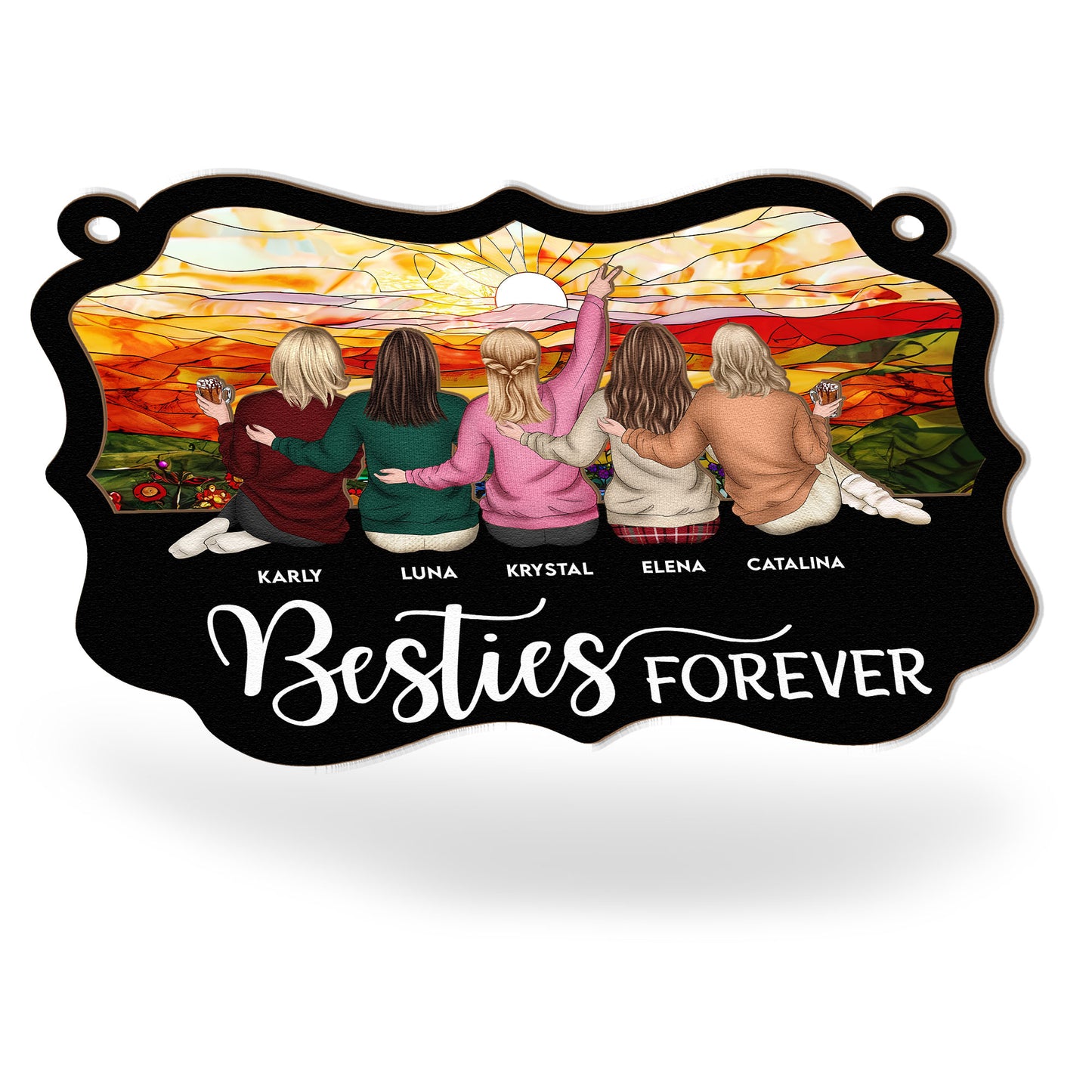 Besties Forever - New Version - Personalized Window Hanging Suncatcher Ornament