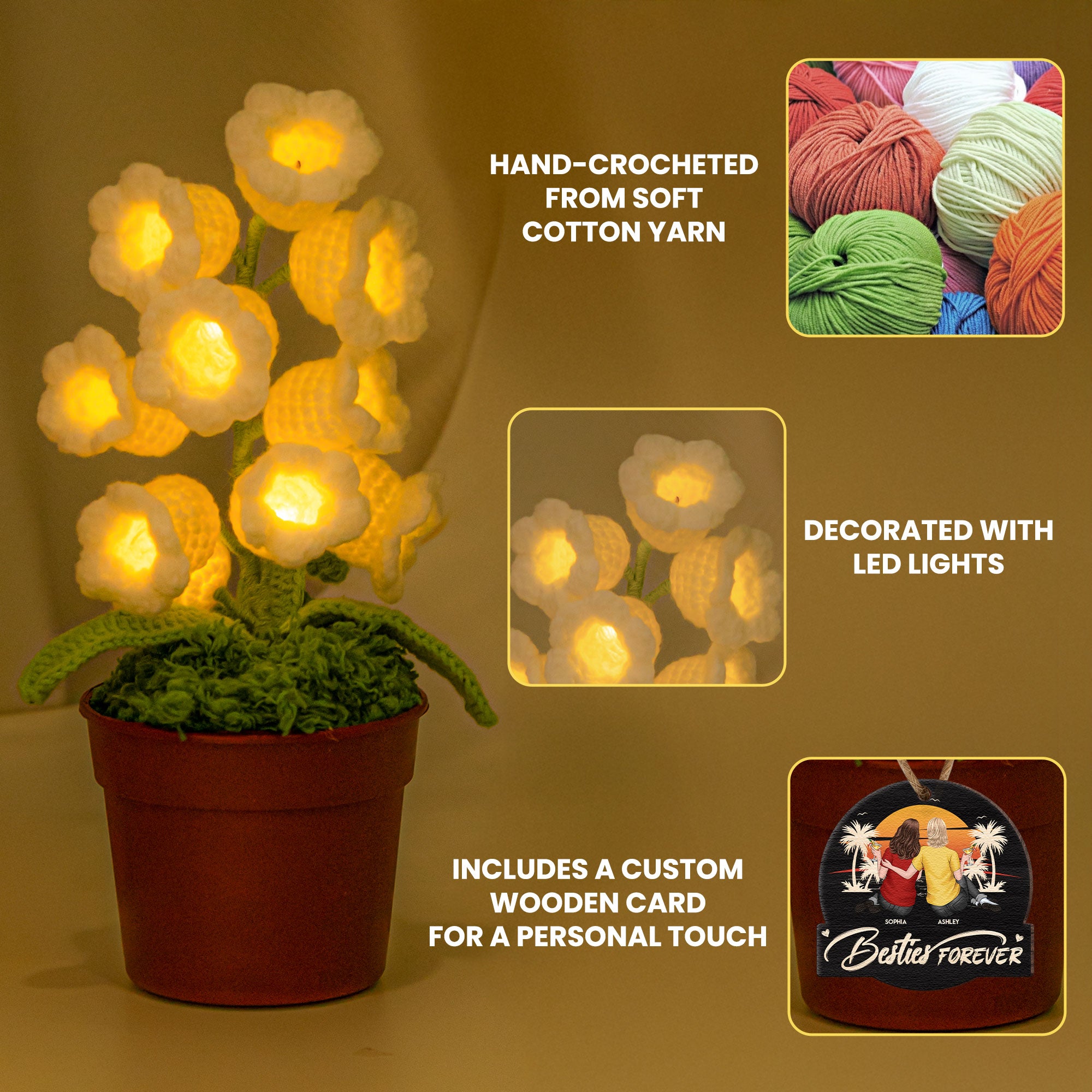 Besties Forever - Personalized Crochet Flower Lamp