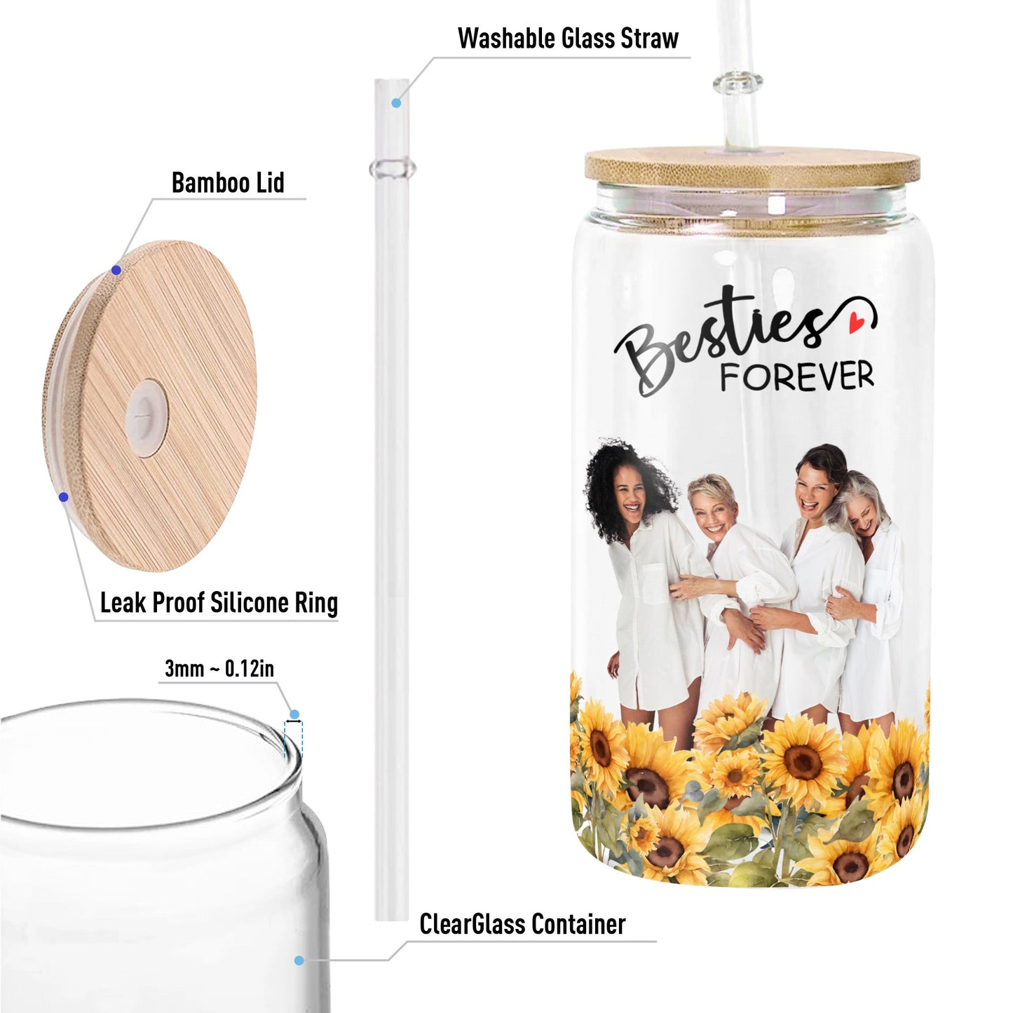 Besties Forever - Personalized Photo Clear Glass Cup