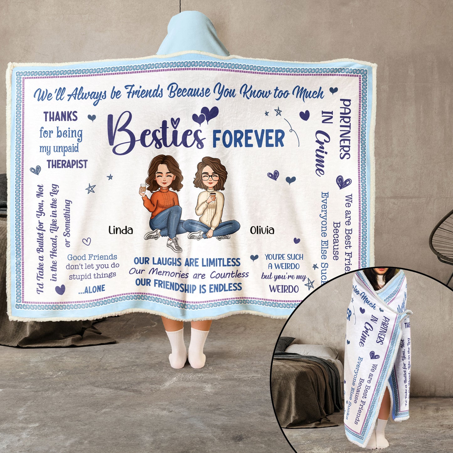 Besties Forever - Personalized Wearable Blanket Hoodie