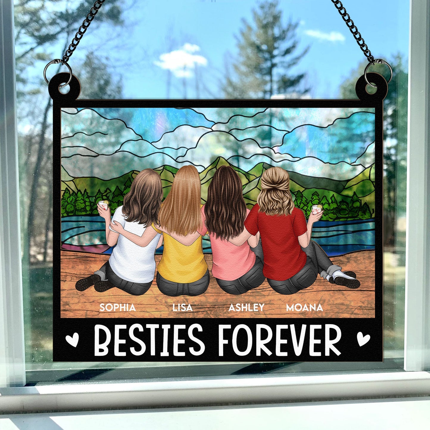 Besties Forever - Personalized Window Hanging Suncatcher Ornament