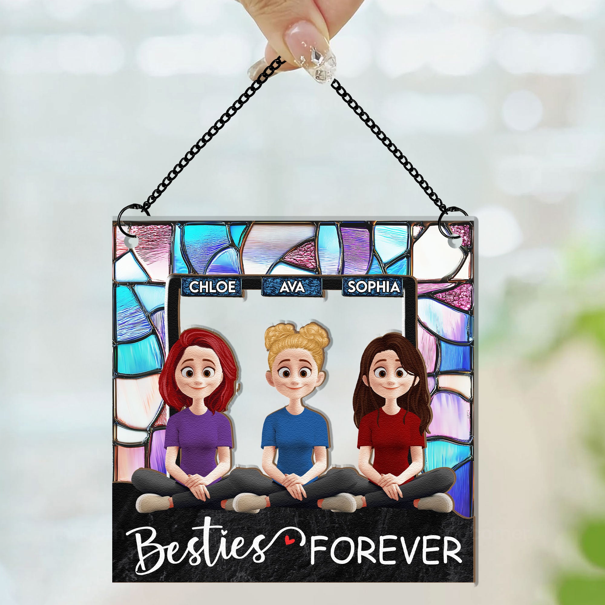 Besties Forever - Personalized Window Hanging Suncatcher Ornament