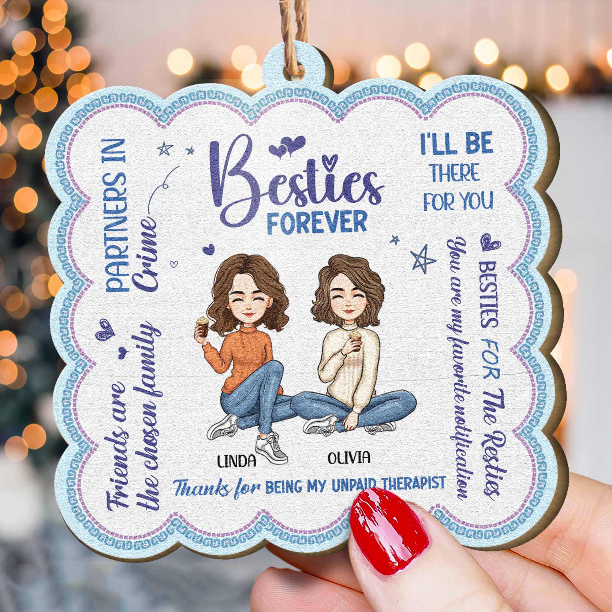 Besties Forever - Personalized Wooden Ornament