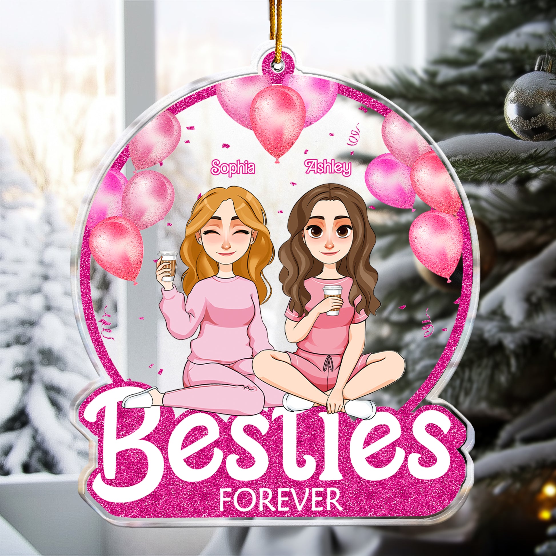 Personalized Ornament - Personalized Pink Friends on Ornament - Cherish  Memories with Your Own Design - Partners in Crime (Up To 5 People)
