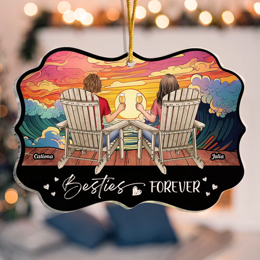 Besties Forever Sitting At Beach - Personalized Acrylic Ornament