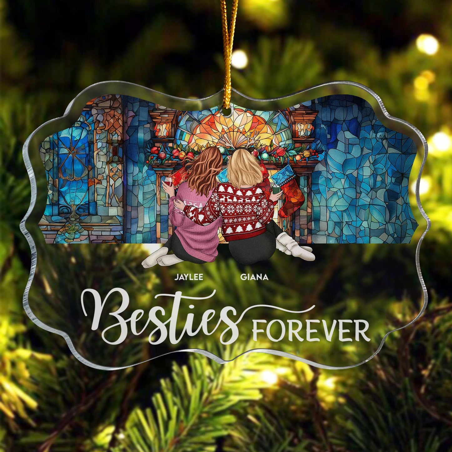 Besties Forever - Stained Glass Style - Personalized Acrylic Ornament