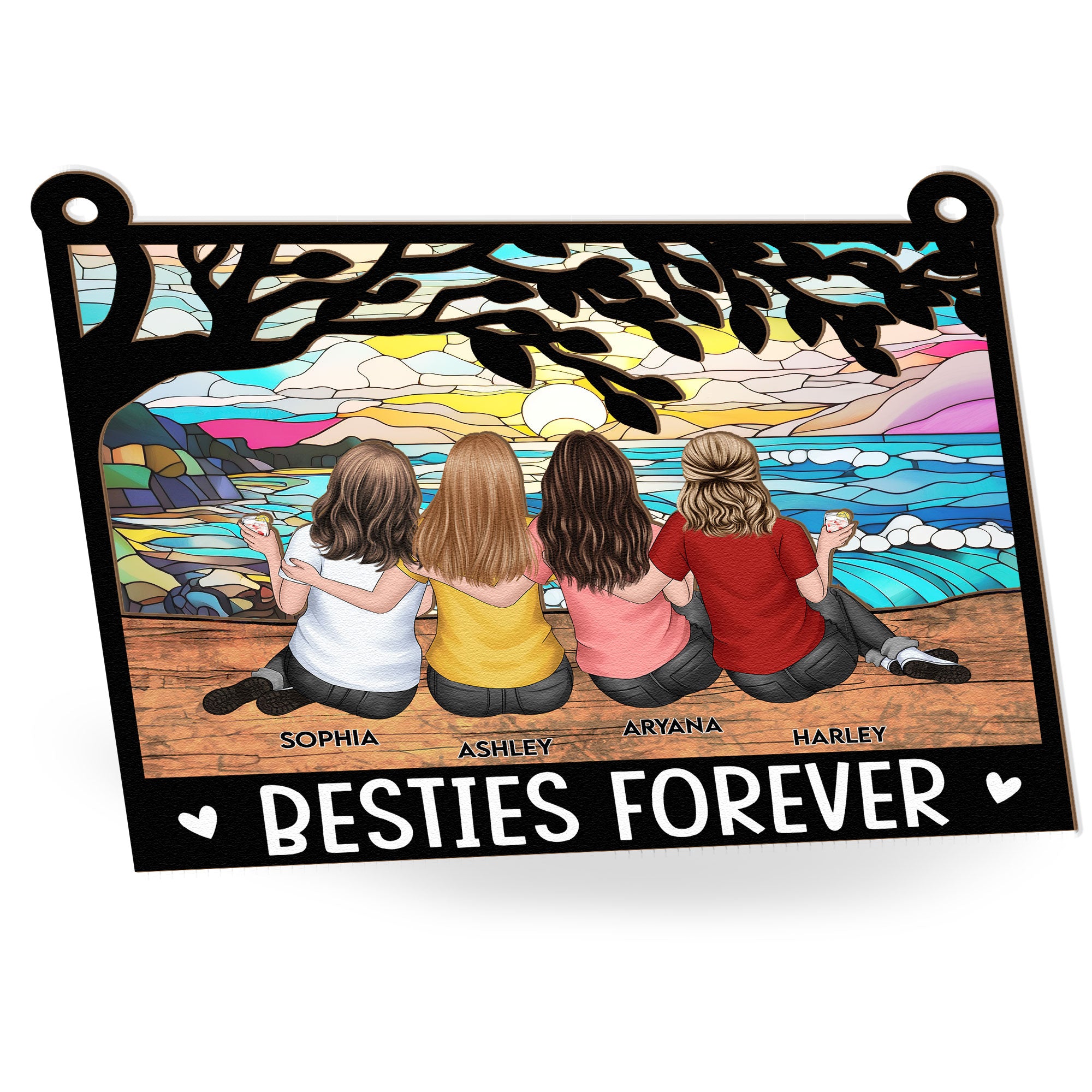 Besties Forever - Tree Version - Personalized Window Hanging Suncatcher ...
