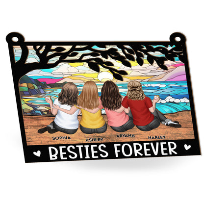 Besties Forever - Tree Version - Personalized Window Hanging Suncatcher Ornament