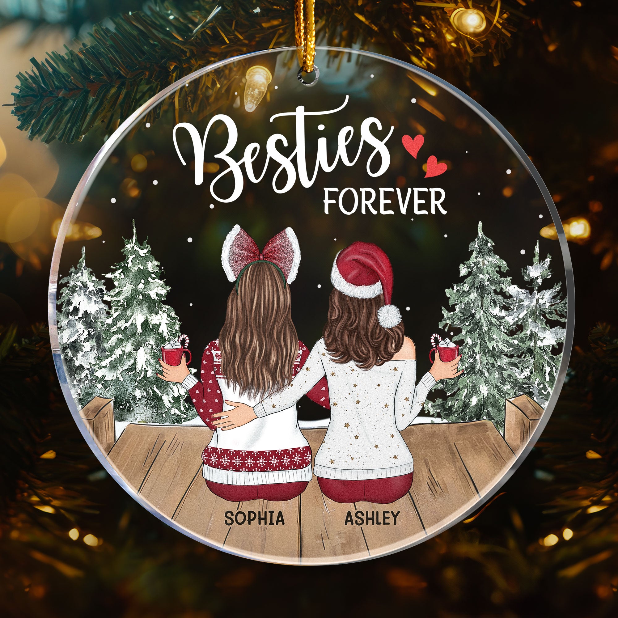 Besties Forever - Vintage Style - Personalized Acrylic Ornament