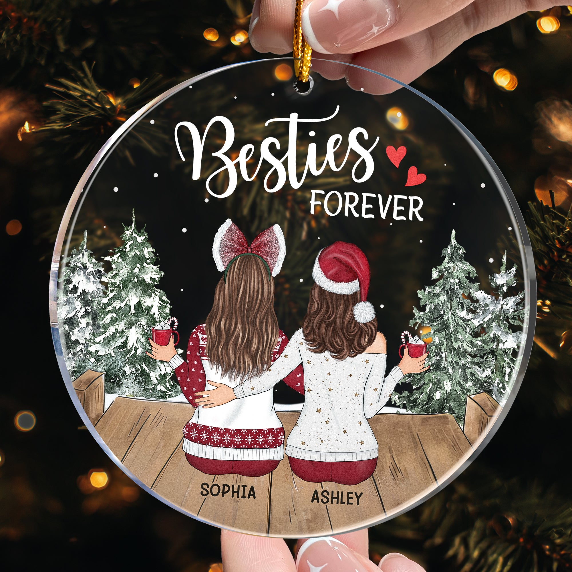 Besties Forever - Vintage Style - Personalized Acrylic Ornament