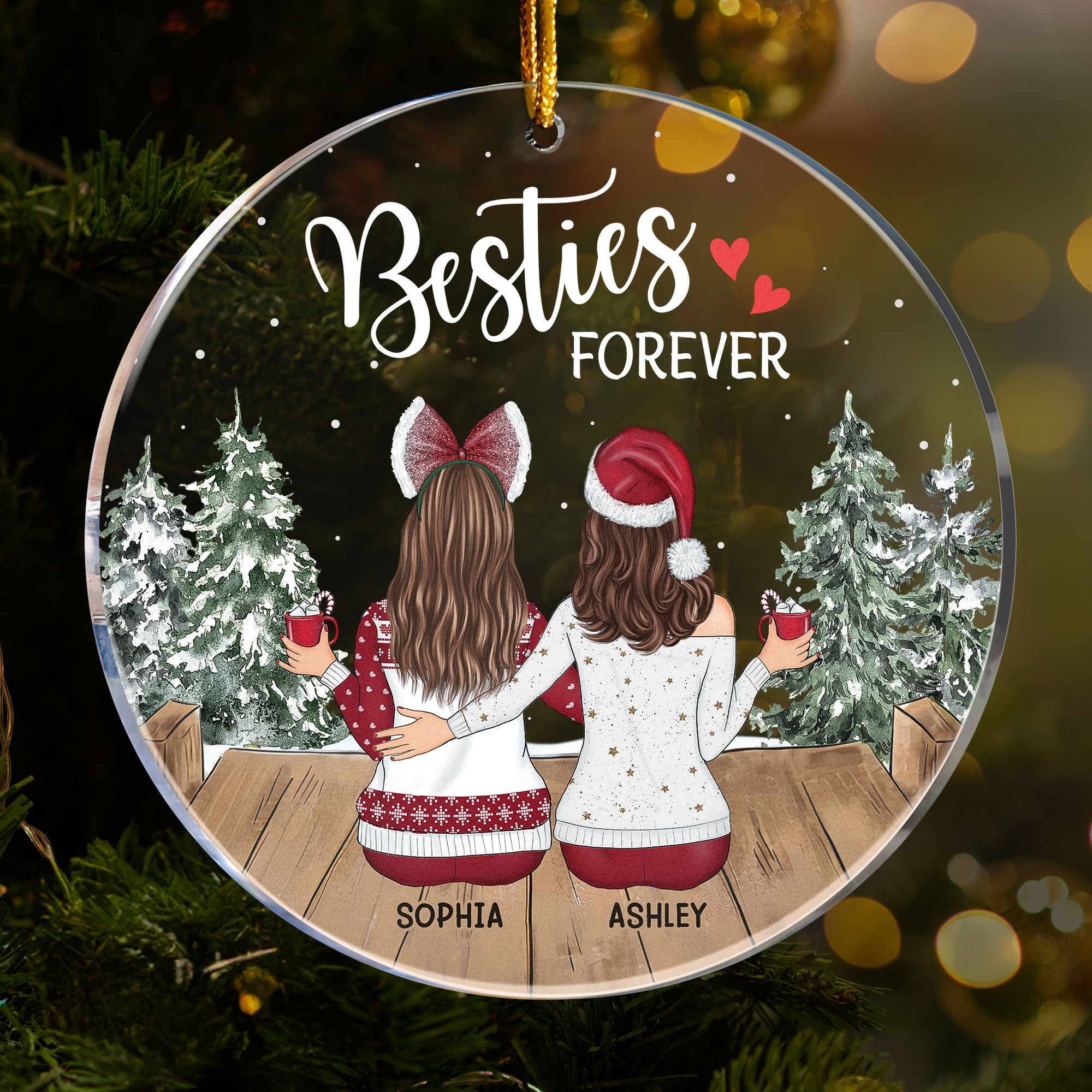Besties Forever - Vintage Style - Personalized Acrylic Ornament