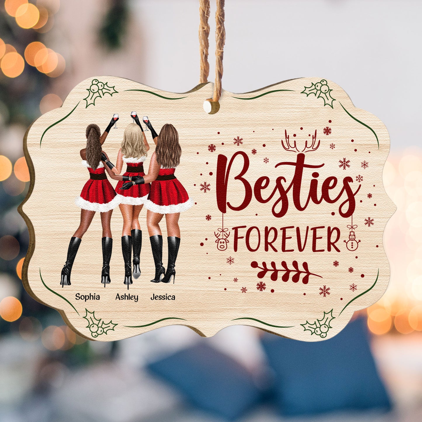 Besties Forever - Vintage Version - Personalized Wooden Ornament