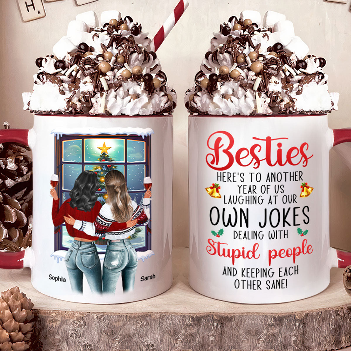 Besties Here's To Another Year Of Us - Personalized Accent Mug