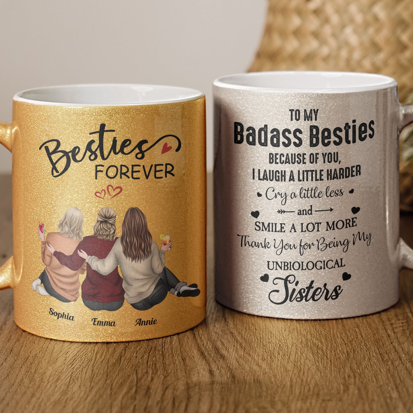 Besties I Laugh A Little Harder Cry A Little Less - Personalized Glitter Coffee Mug