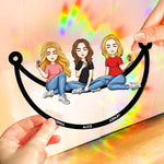 Besties Sitting On The Moon - Cartoon Version - Personalized Rainbow Suncatcher