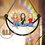 Besties Sitting On The Moon - Cartoon Version - Personalized Rainbow Suncatcher
