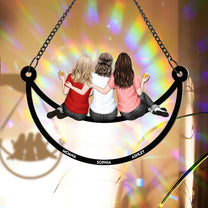 Besties Sitting On The Moon - Personalized Rainbow Suncatcher