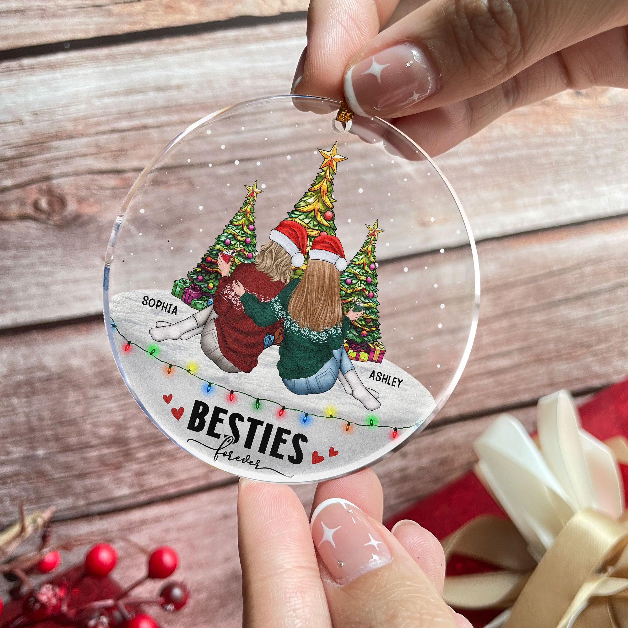 Besties Sitting Together - Personalized Acrylic Ornament