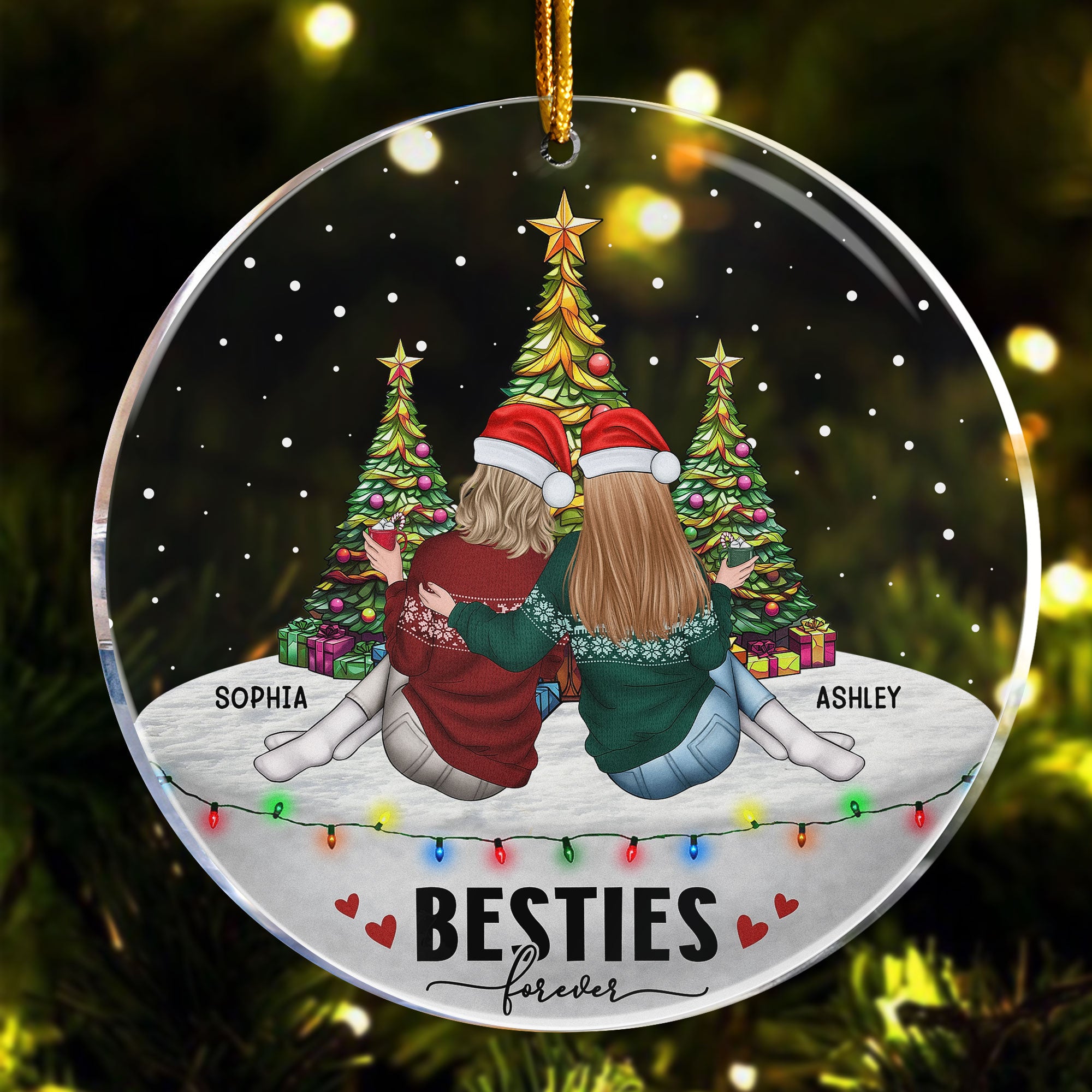 Besties Sitting Together - Personalized Acrylic Ornament