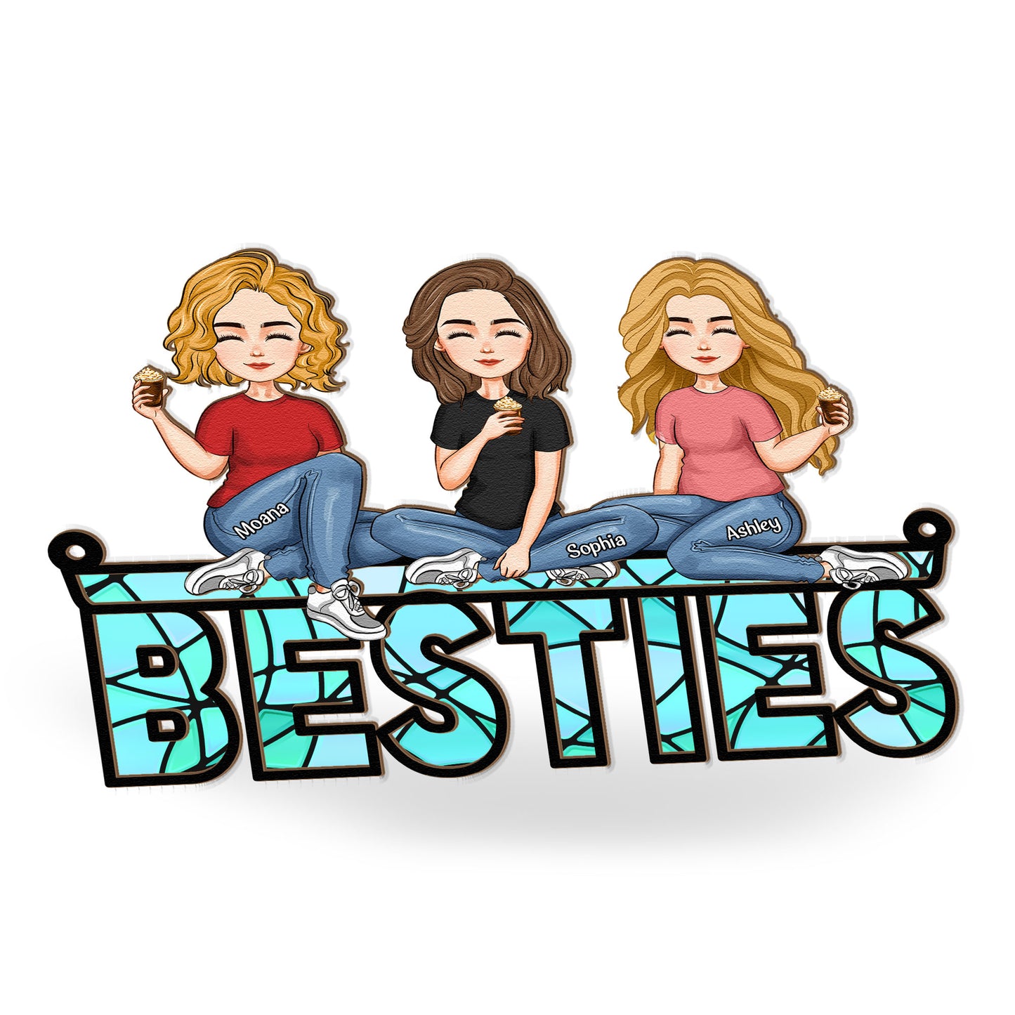 Besties Sitting Together - Personalized Window Hanging Suncatcher Ornament