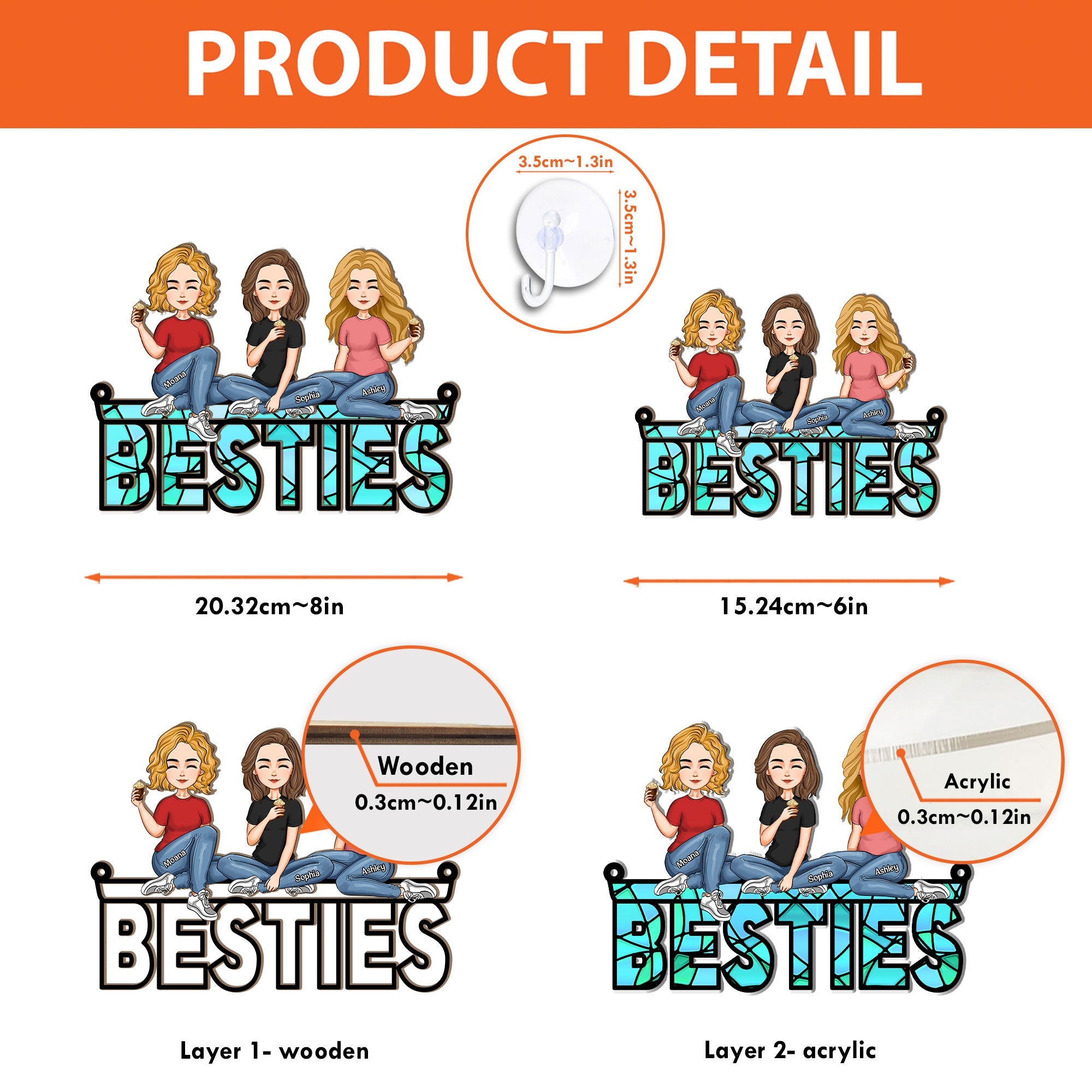 Besties Sitting Together Personalized Window Hanging Suncatcher Orna