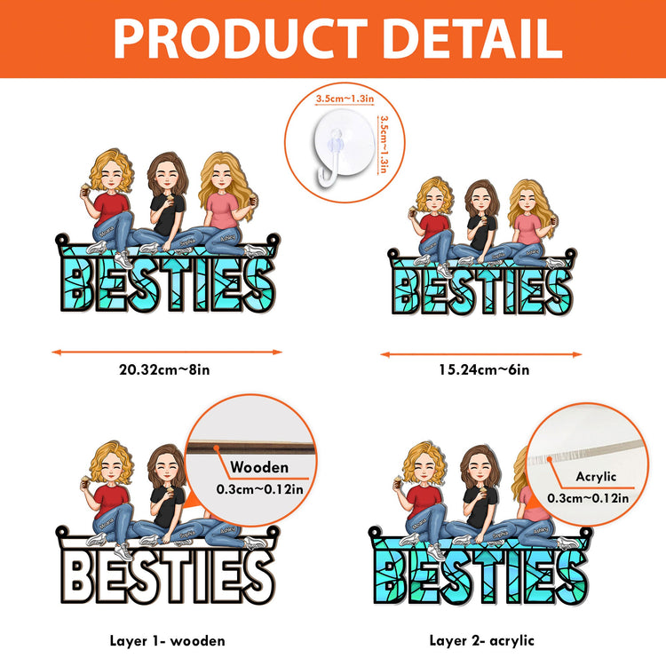 Besties Sitting Together - Personalized Window Hanging Suncatcher Ornament