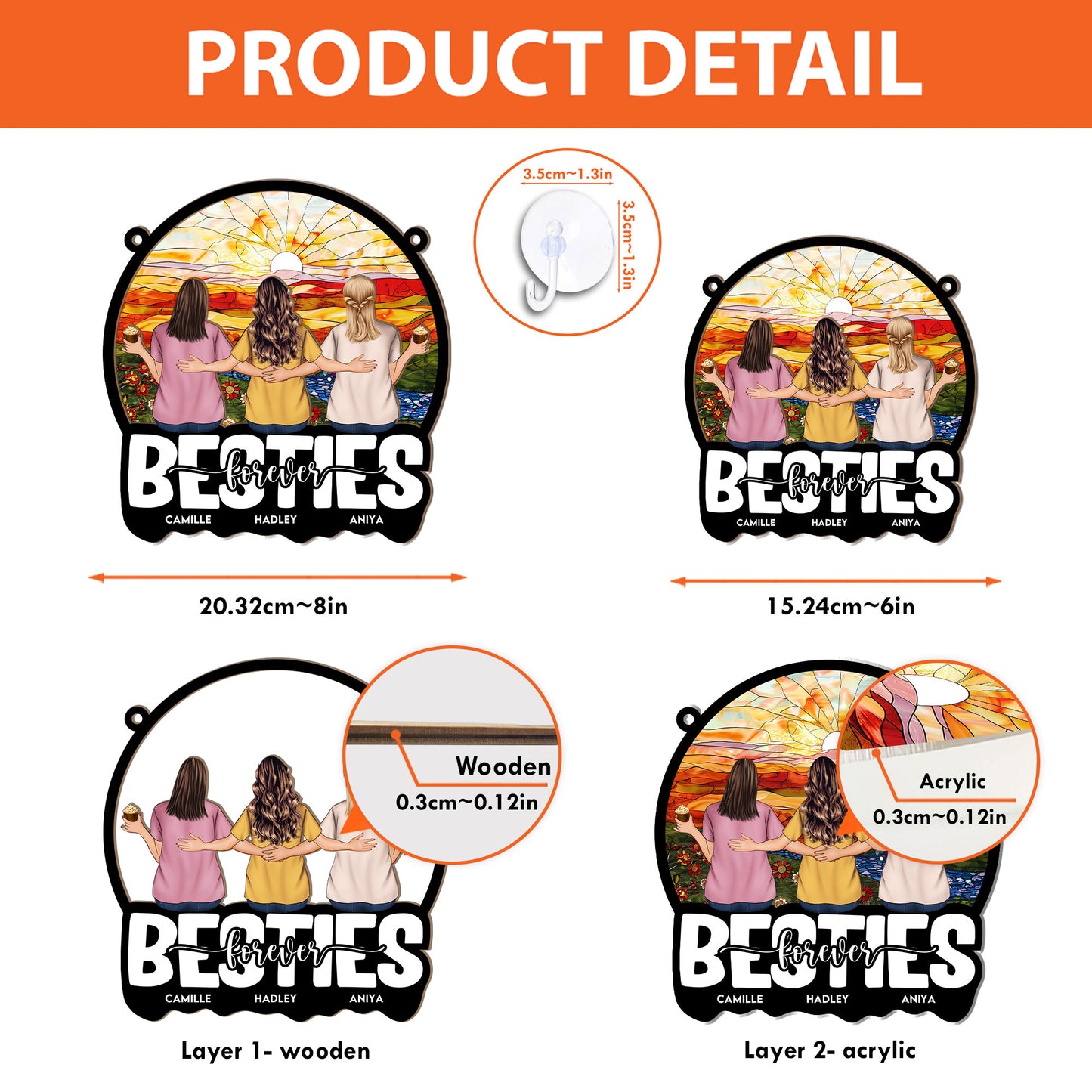 Besties Sitting Together Ver 2 - Personalized Window Hanging Suncatcher Ornament