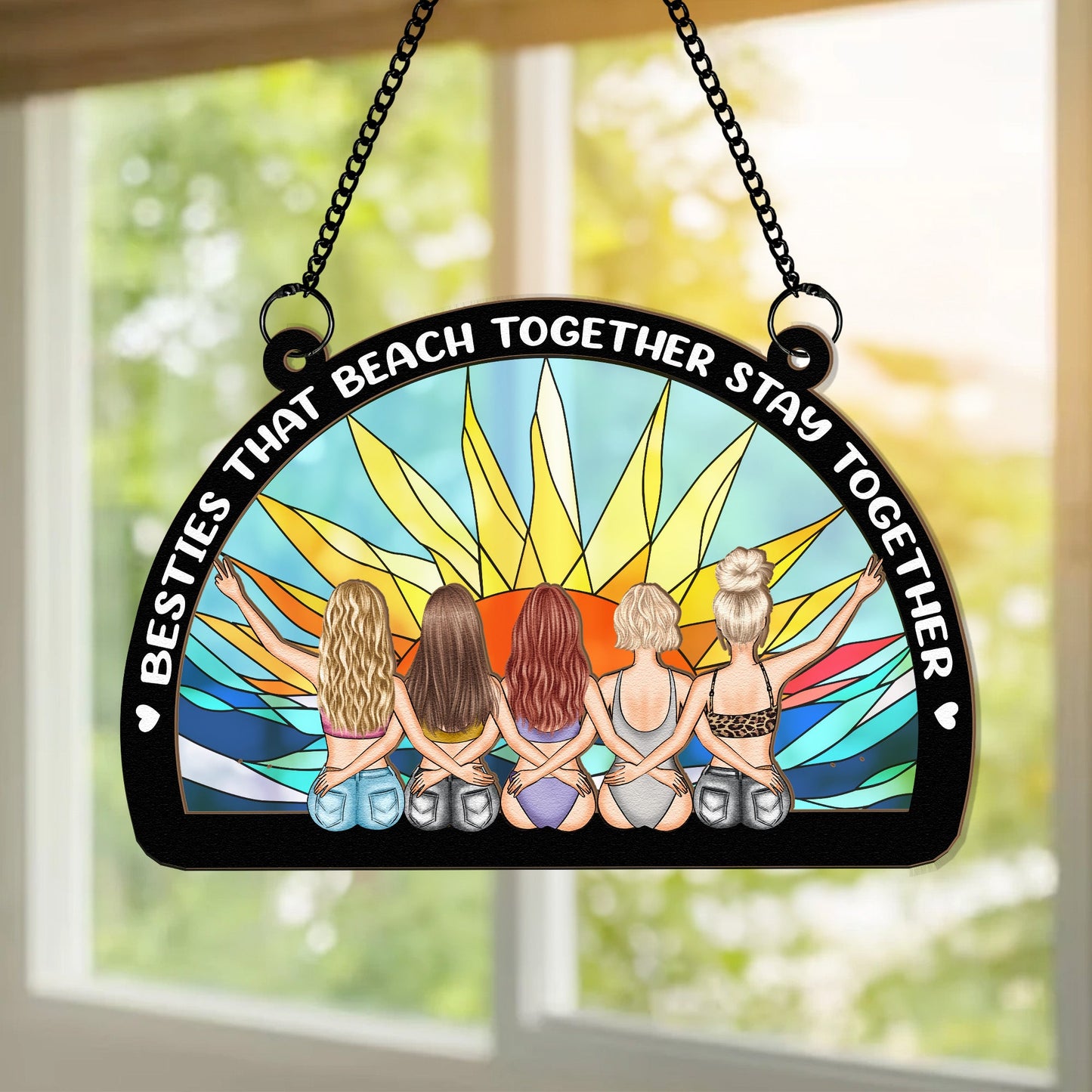 Besties That Beach Together - Personalized Window Hanging Suncatcher Ornament