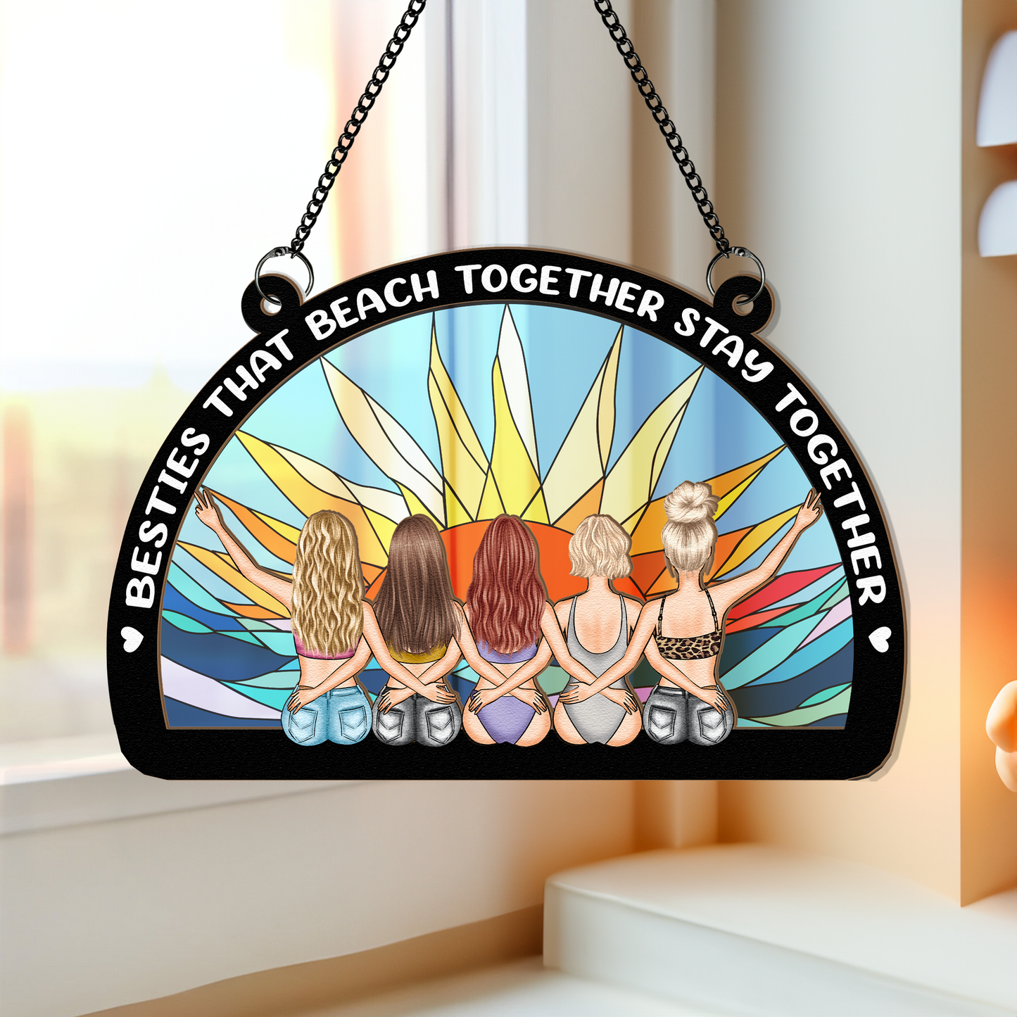 Besties That Beach Together - Personalized Window Hanging Suncatcher Ornament