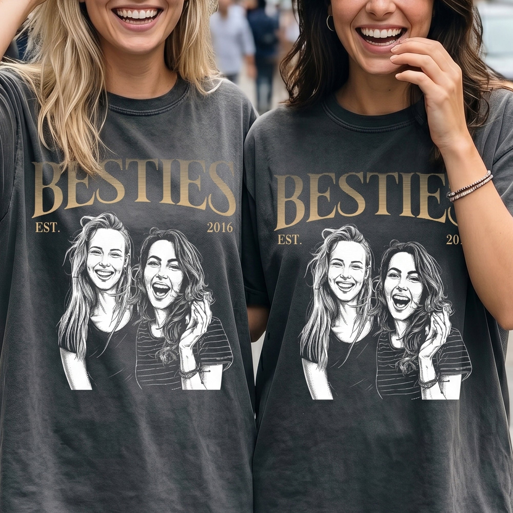 Besties-Est-Custom-Friends-Photo-Sketch-Line-Art-Friendship-Gift-For-Her-BFF-Soul-Sisters-Personalized-Shirt-1