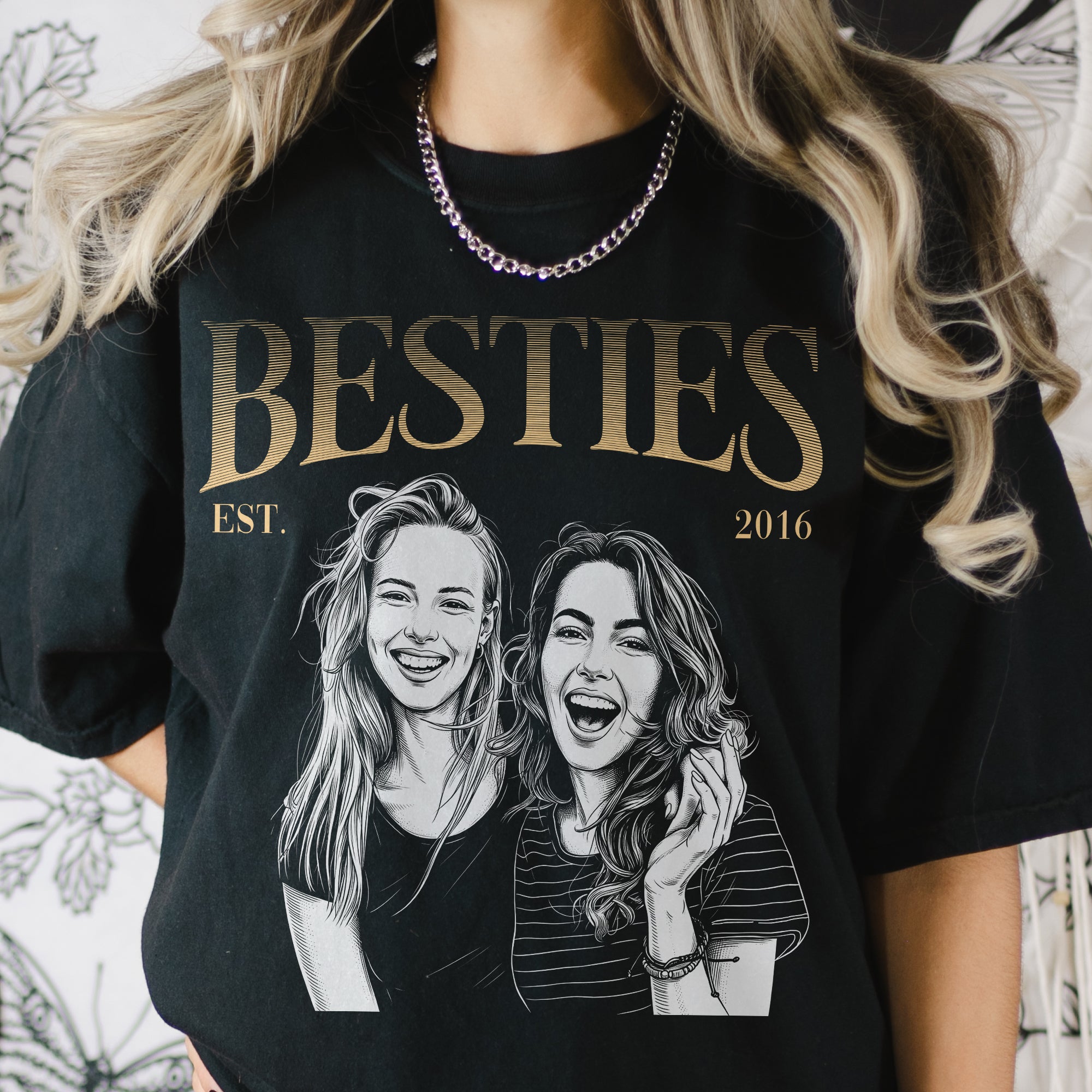 Besties-Est-Custom-Friends-Photo-Sketch-Line-Art-Friendship-Gift-For-Her-BFF-Soul-Sisters-Personalized-Shirt-2