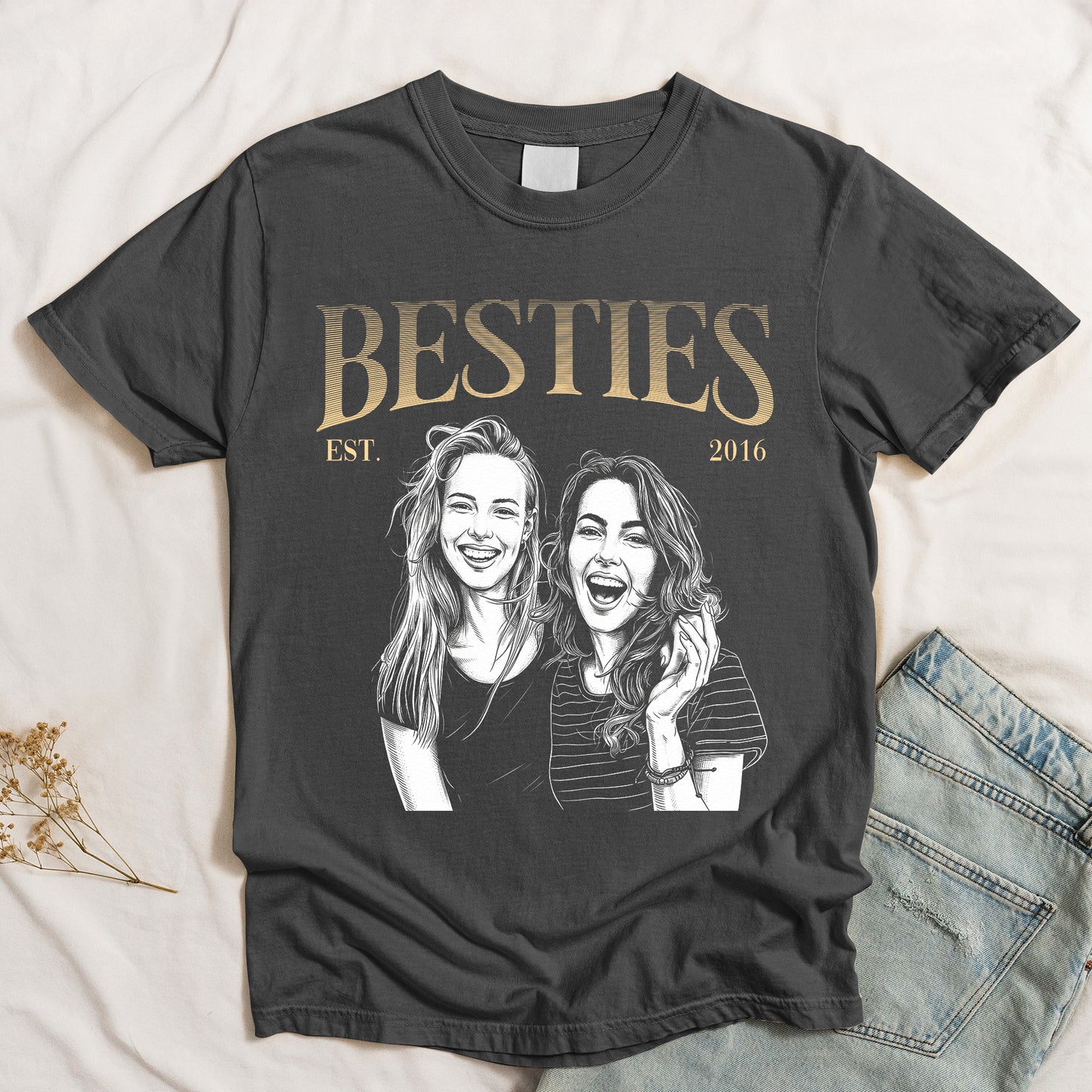 Besties-Est-Custom-Friends-Photo-Sketch-Line-Art-Friendship-Gift-For-Her-BFF-Soul-Sisters-Personalized-Shirt-3