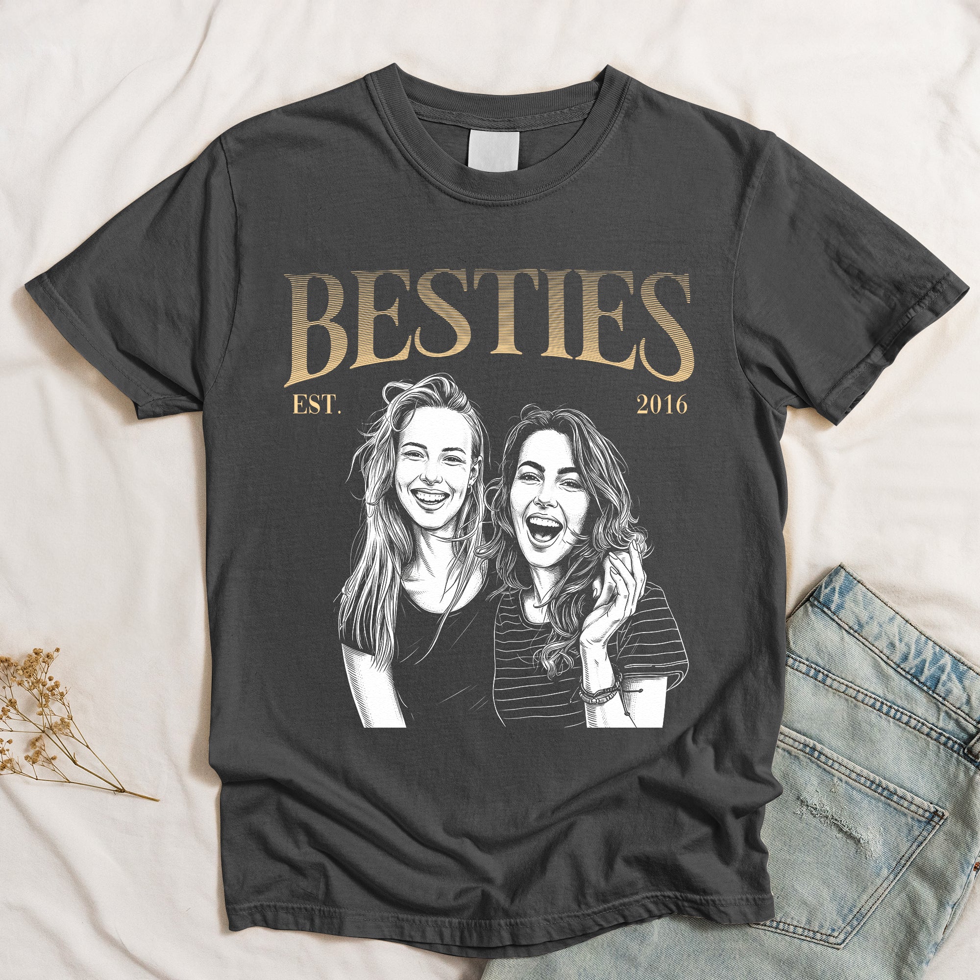 Besties-Est-Custom-Friends-Photo-Sketch-Line-Art-Friendship-Gift-For-Her-BFF-Soul-Sisters-Personalized-Shirt-3