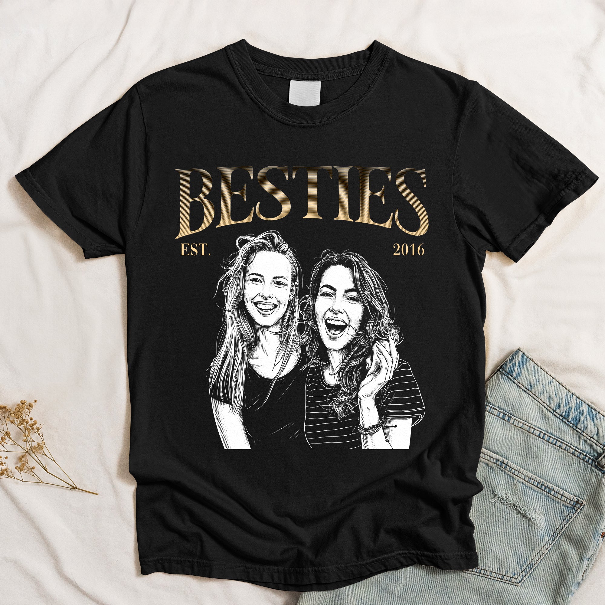 Besties-Est-Custom-Friends-Photo-Sketch-Line-Art-Friendship-Gift-For-Her-BFF-Soul-Sisters-Personalized-Shirt-4