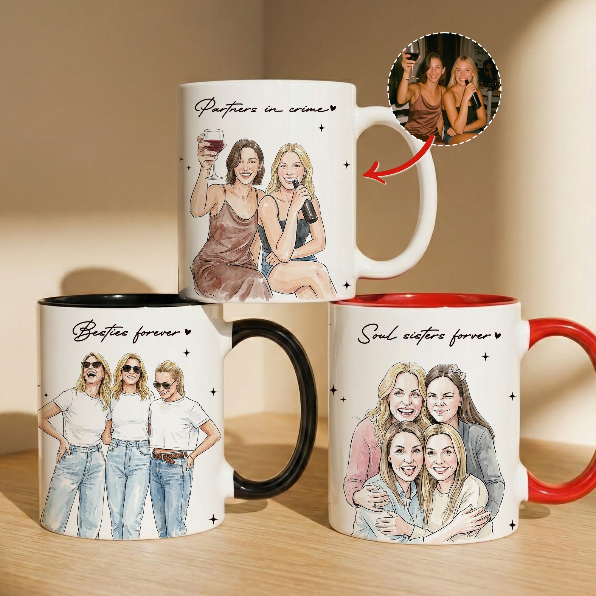 Besties-Forever-Custom-Photo-Watercolor-Art-Friendship-Gift-For-BFF-Soul-Sisters-Personalized-Mug-1