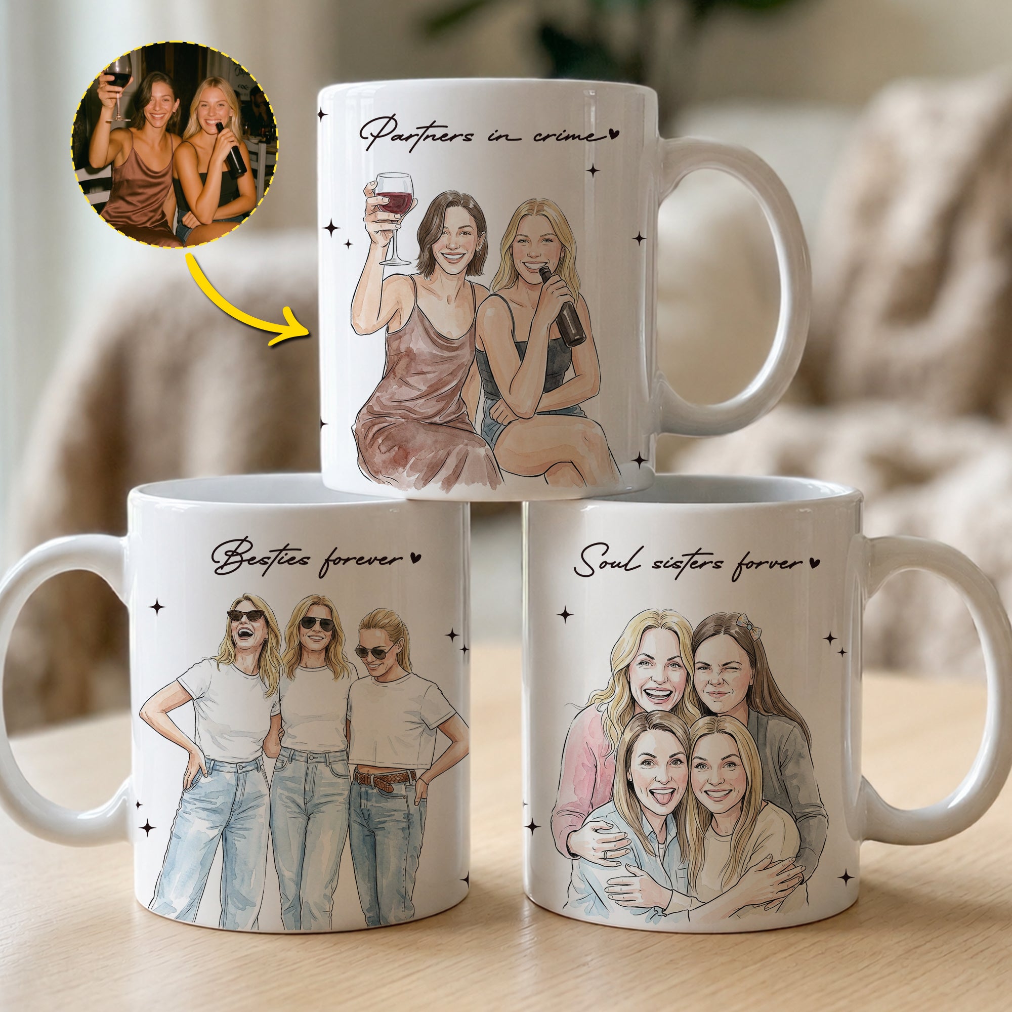 Besties-Forever-Custom-Photo-Watercolor-Art-Friendship-Gift-For-BFF-Soul-Sisters-Personalized-Mug-2