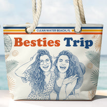 Besties-Girls-Trip-Summer-Gift-For-Friends-Soul-Sisters-Sketch-Line-Art-Photo-Personalized-Beach-Bag-2