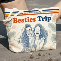 Besties-Girls-Trip-Summer-Gift-For-Friends-Soul-Sisters-Sketch-Line-Art-Photo-Personalized-Beach-Bag-3