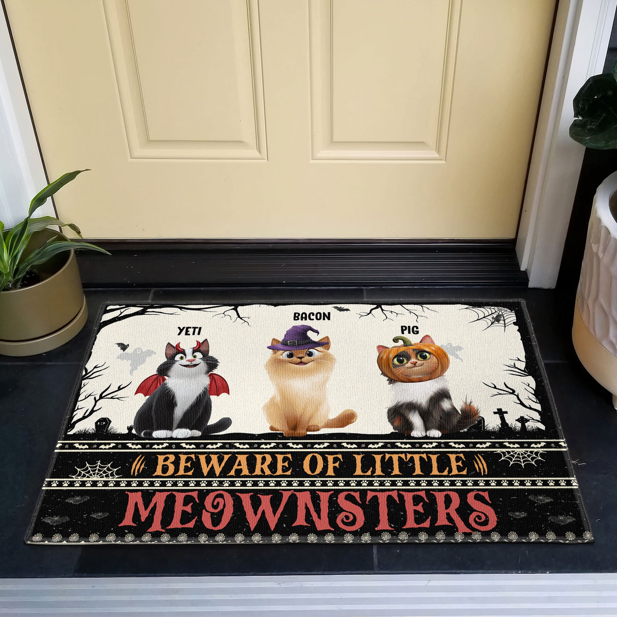 Beware Of Little Meownsters Custom Pets New Version - Personalized Doormat