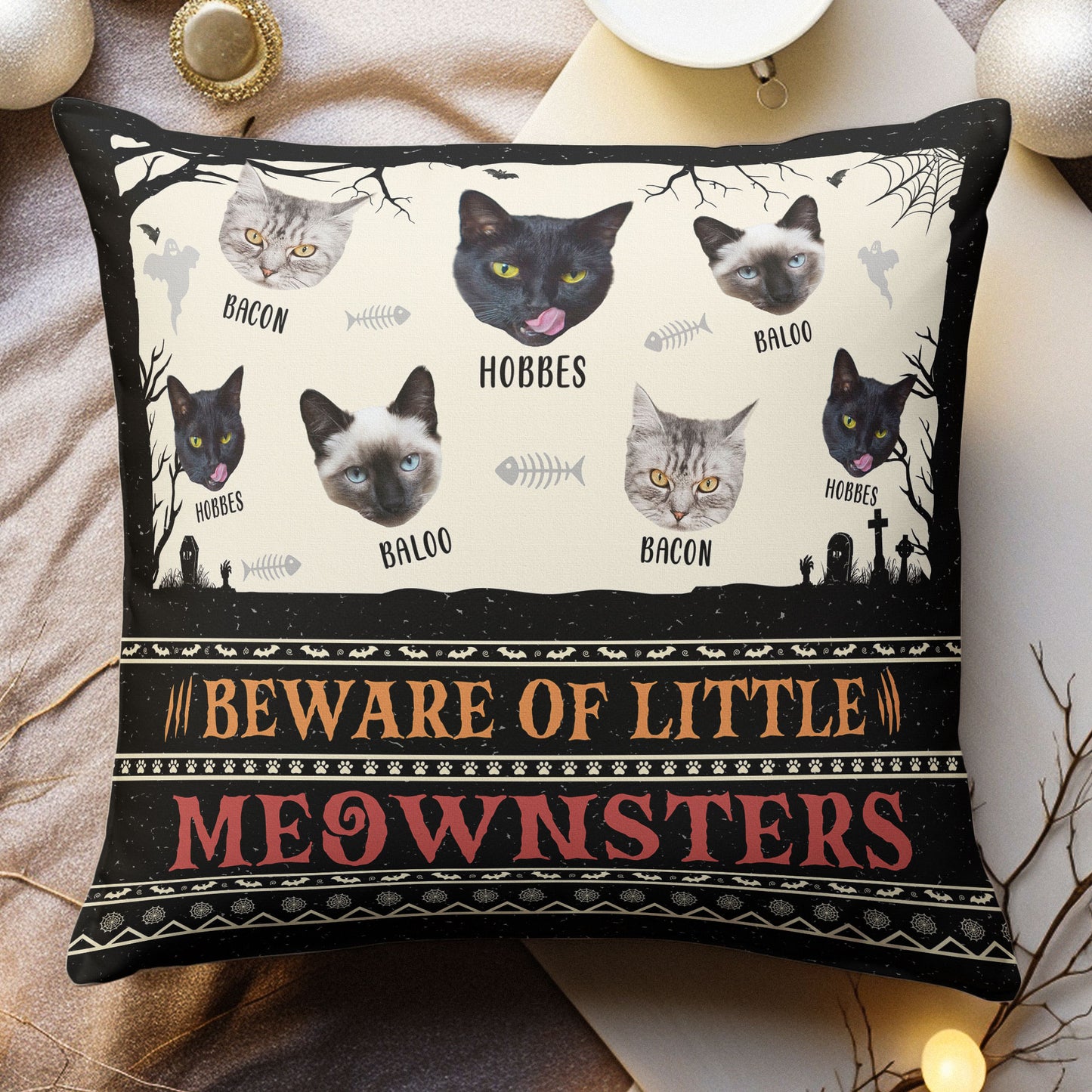 Beware Of Little Meownsters - Custom Photo Pillow