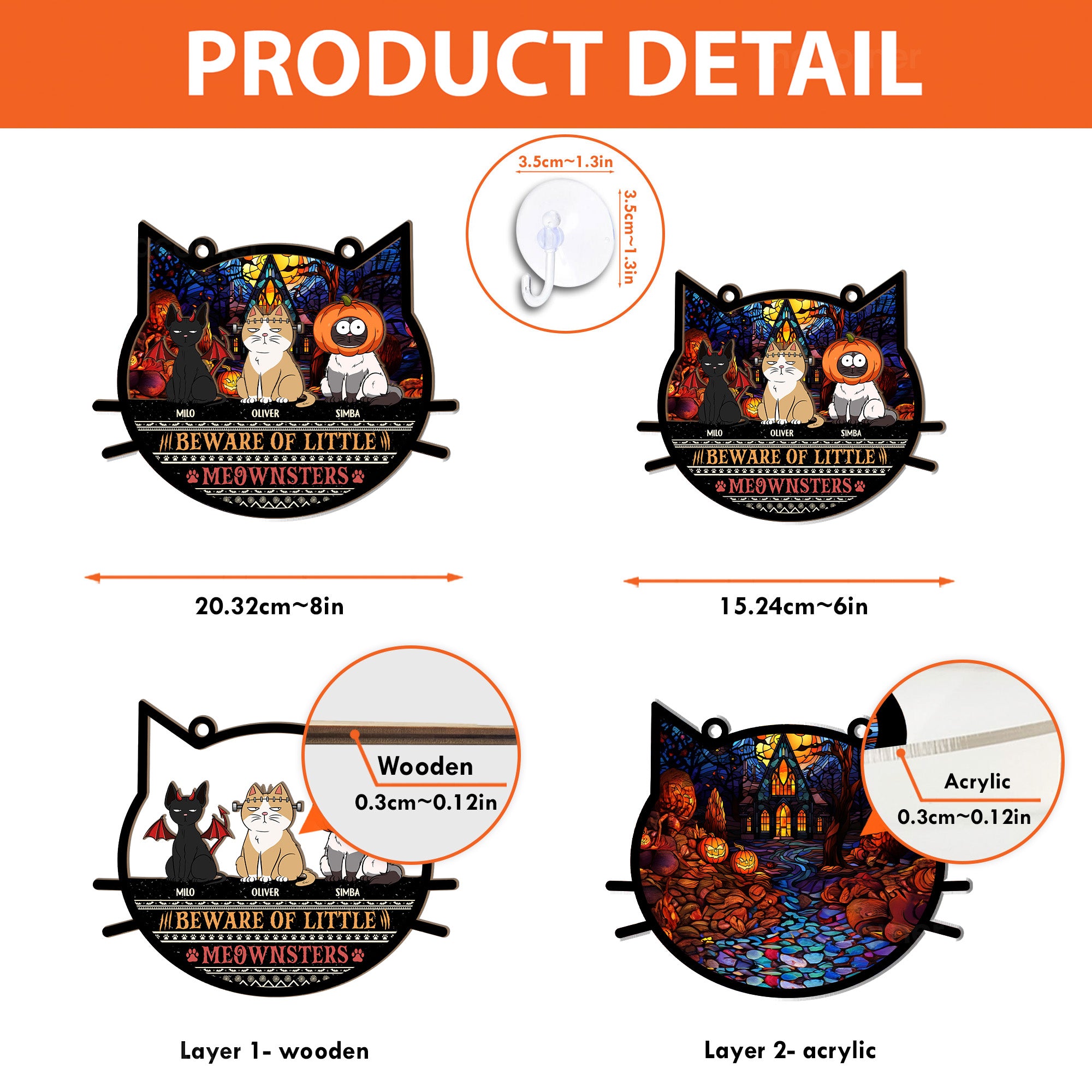 Beware Of Little Meownsters Halloween - Personalized Window Hanging Suncatcher Ornament