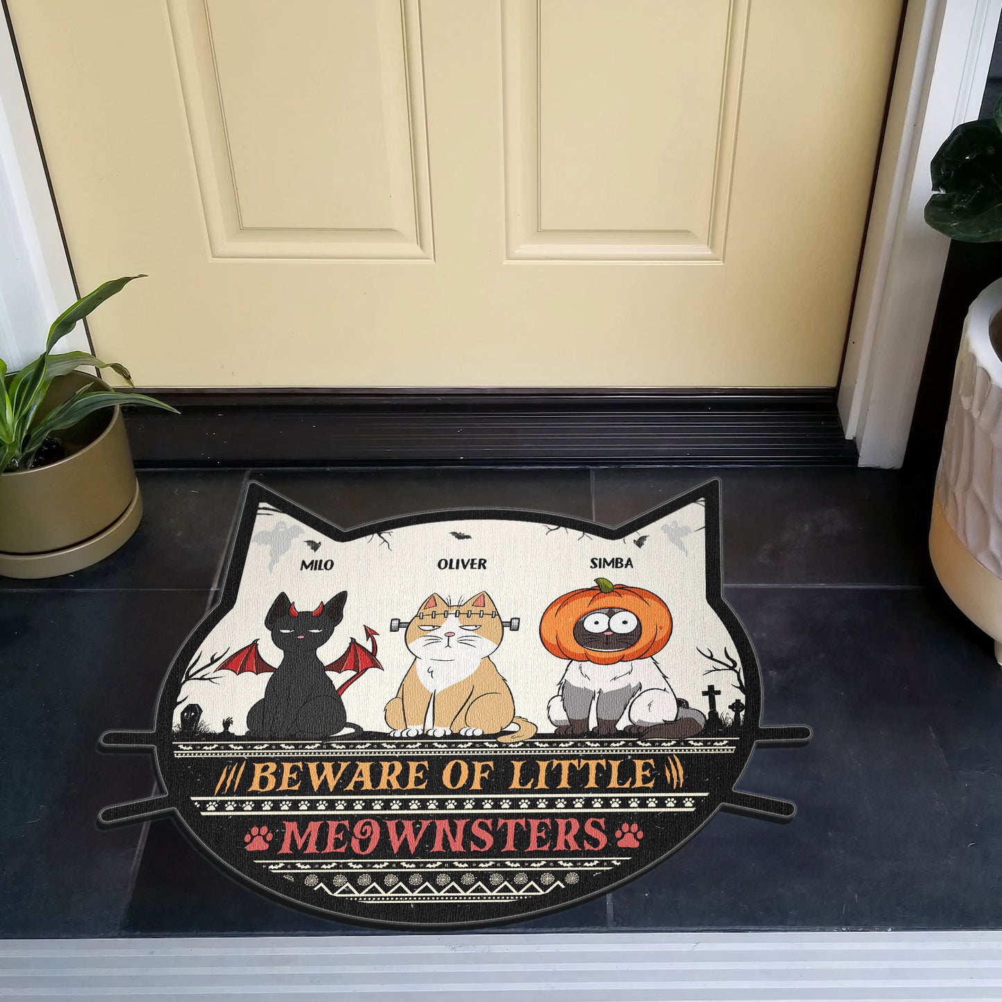 Beware Of Little Meownsters - Personalized Custom Shaped Doormat