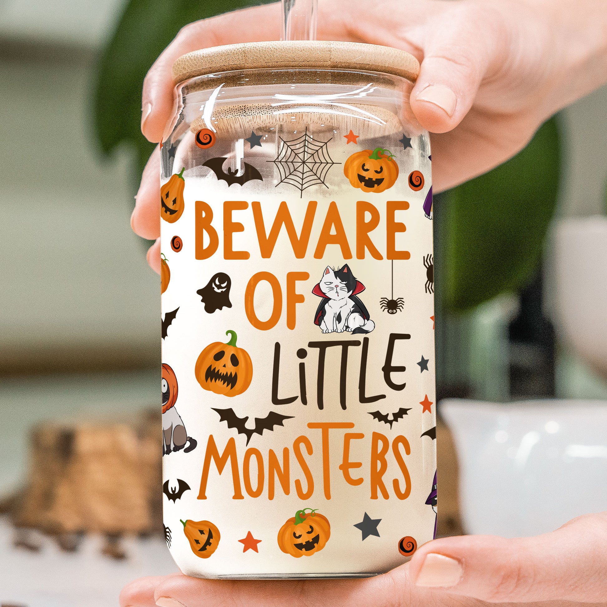 Beware Of Little Monsters Halloween Pet - Personalized Clear Glass Cup