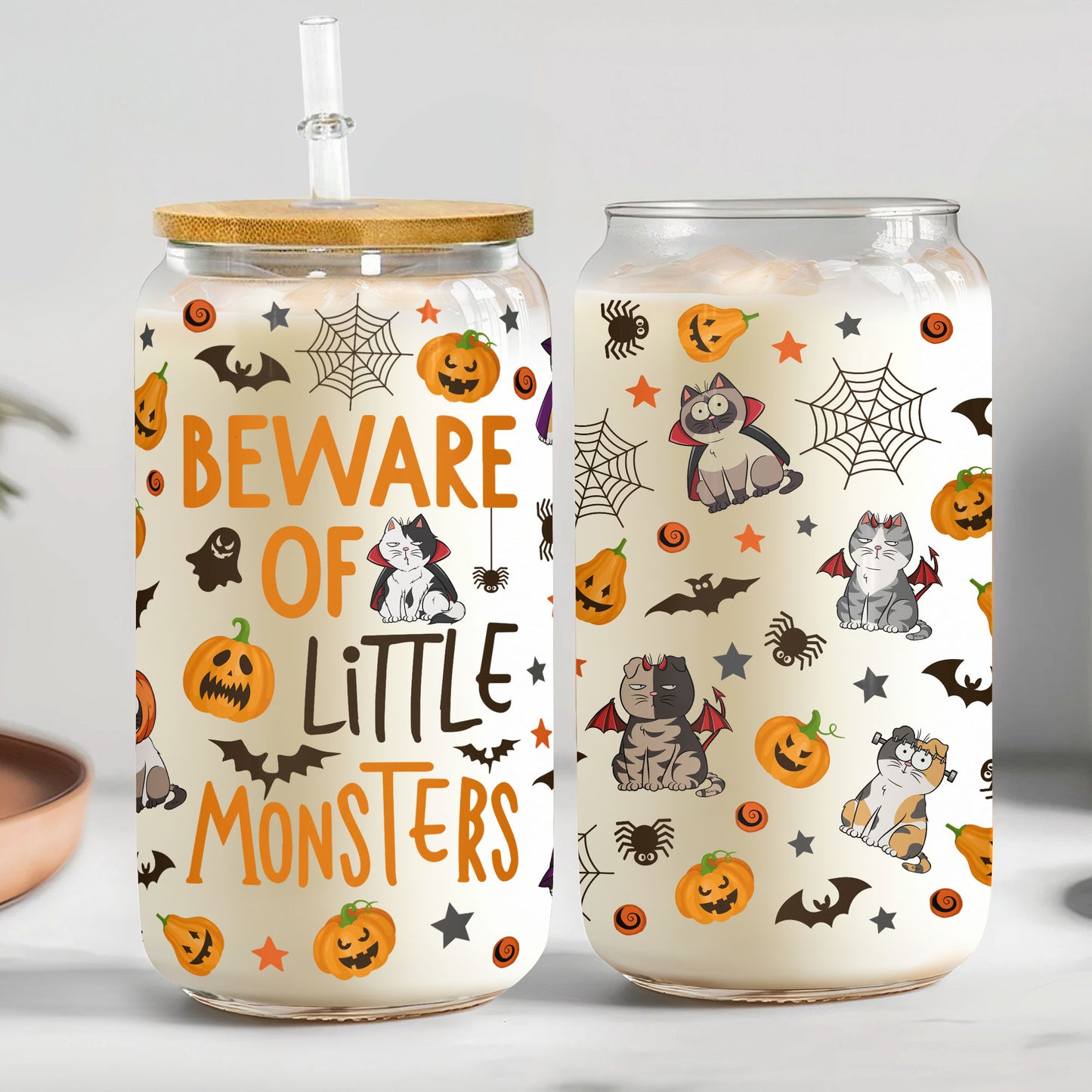 Beware Of Little Monsters Halloween Pet - Personalized Clear Glass Cup